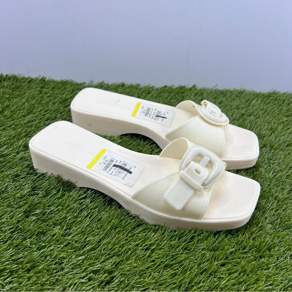 VERONICA BEARD Davina White Jelly Oversized Buckle Slide Sandals, Size 9M - Picture 4 of 11